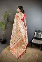 Sonakshi Women's Off White Banarasi Silk Tassel Weaving Traditional Saree with Blouse - Distacart