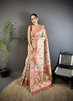 Sonakshi Women's Off White Banarasi Silk Tassel Weaving Traditional Saree with Blouse - Distacart