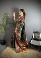 Sonakshi Women's Black Banarsi Silk Tassel Weaving Traditional Saree with Blouse - Distacart