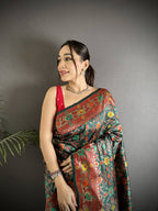 Sonakshi Women's Black Banarsi Silk Tassel Weaving Traditional Saree with Blouse - Distacart