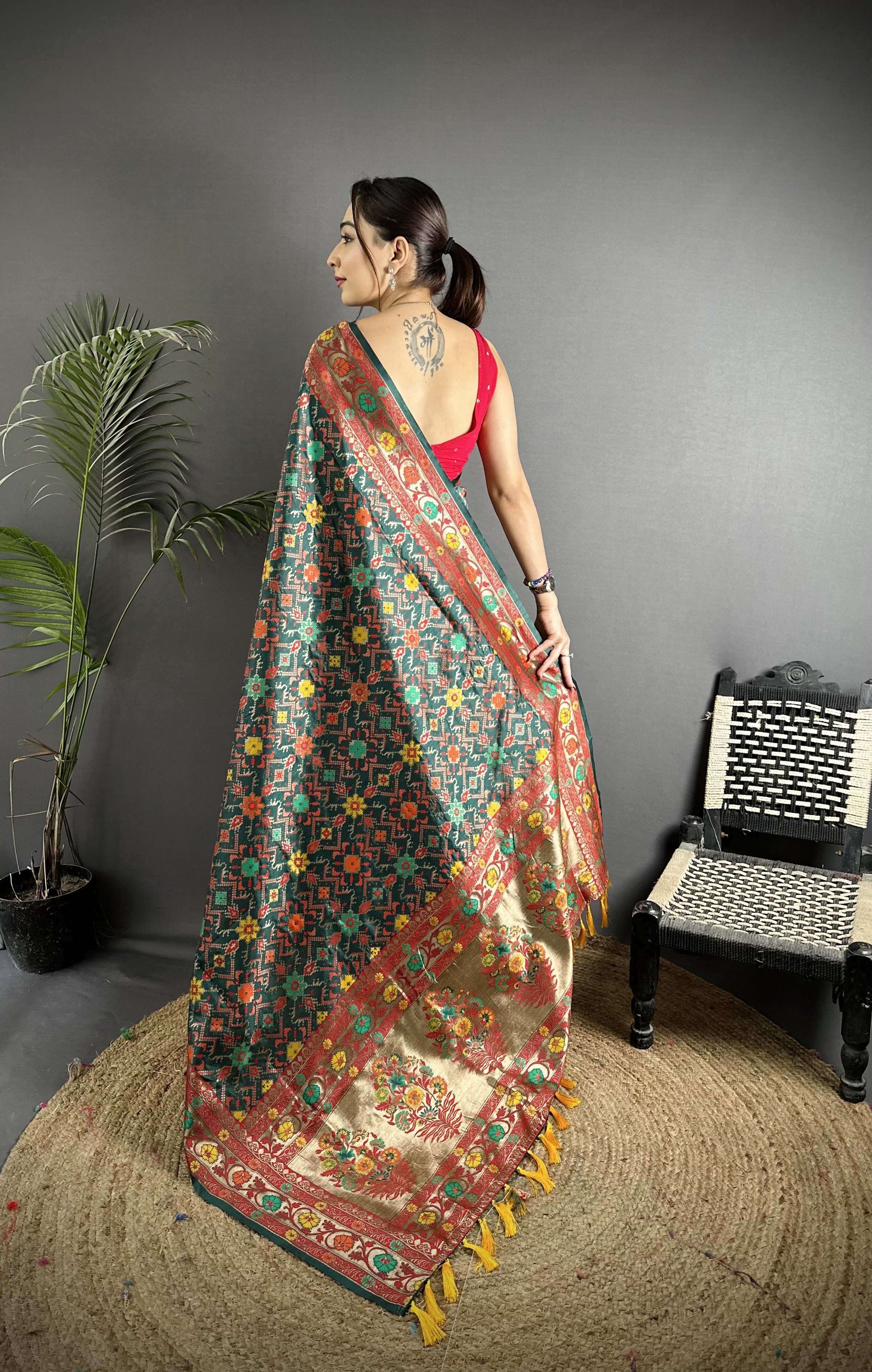 Sonakshi Women's Black Banarsi Silk Tassel Weaving Traditional Saree with Blouse - Distacart