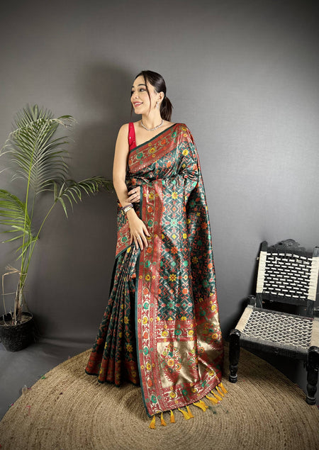 Sonakshi Women's Black Banarsi Silk Tassel Weaving Traditional Saree with Blouse