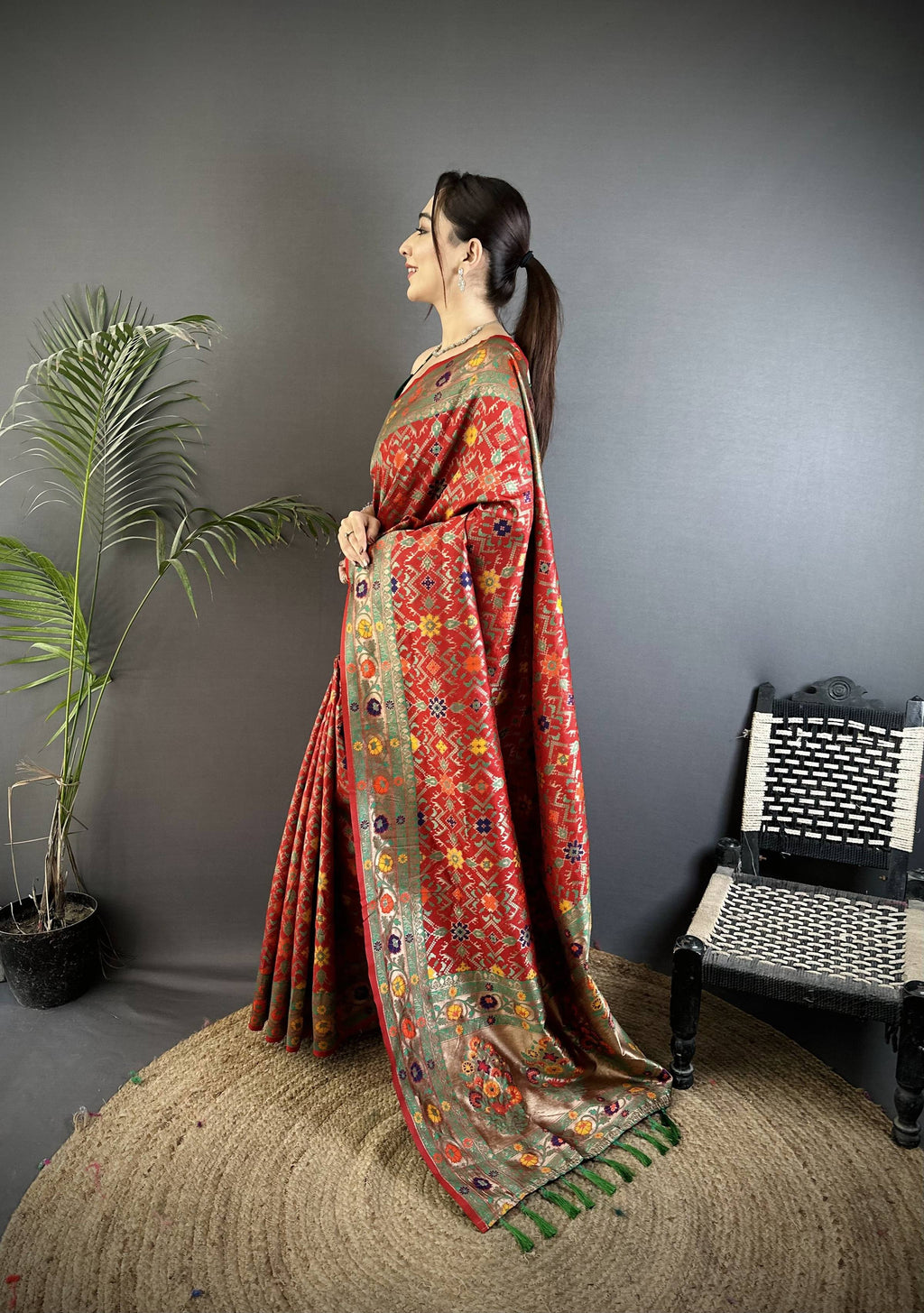 Sonakshi Women's Red Banarsi Silk Tassel Weaving Traditional Saree with Blouse - Distacart