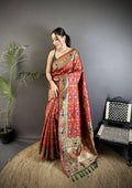 Sonakshi Women's Red Banarsi Silk Tassel Weaving Traditional Saree with Blouse - Distacart