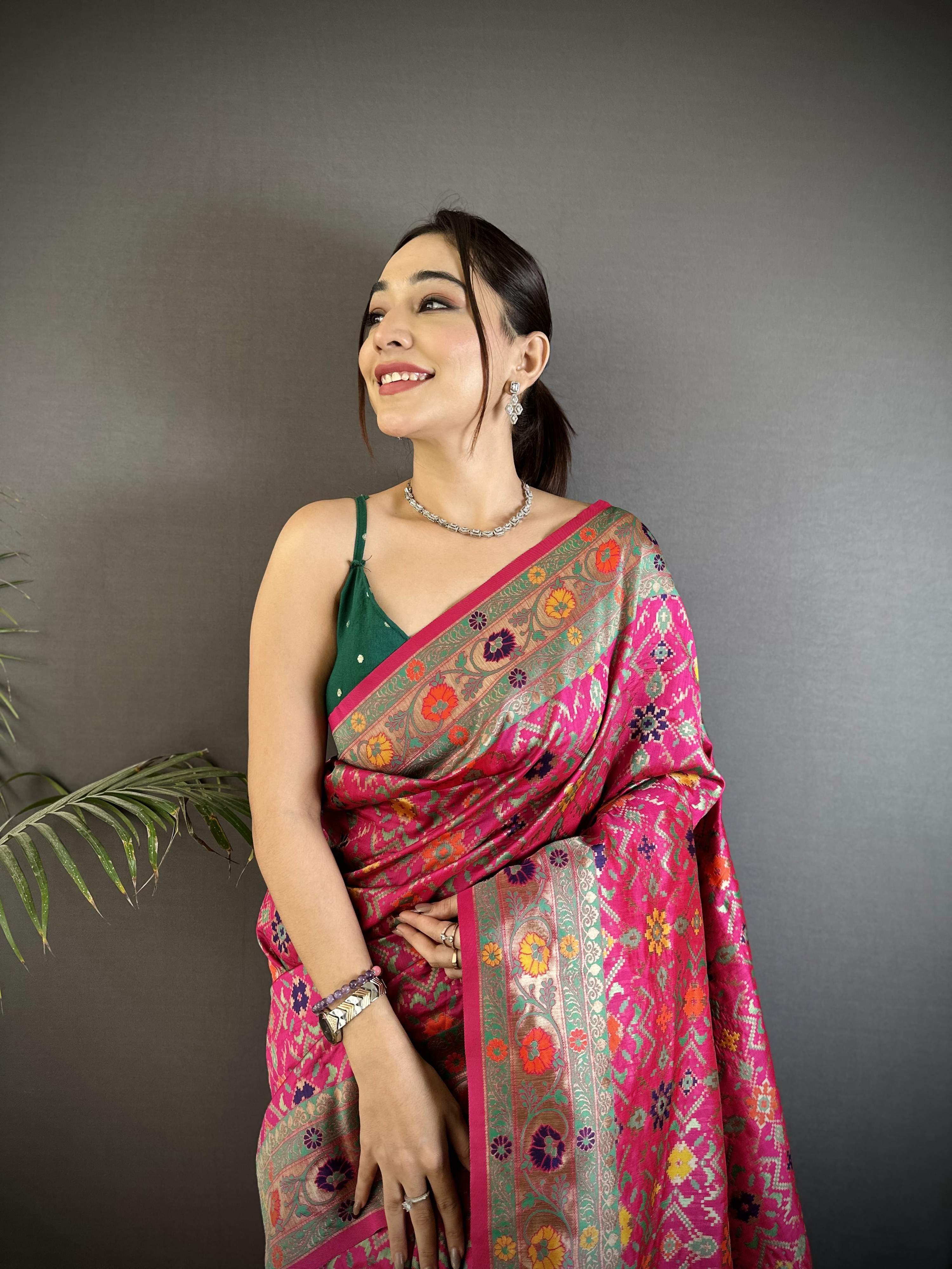 Sonakshi Women's Rani Pink Banarasi Silk Tassel Weaving Traditional Saree with Blouse - Distacart