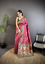 Sonakshi Women's Rani Pink Banarasi Silk Tassel Weaving Traditional Saree with Blouse - Distacart