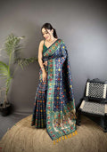 Sonakshi Women's Royal Blue Banarsi Silk Tassel Weaving Traditional Saree with Blouse - Distacart