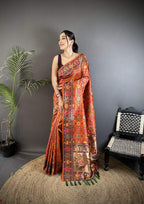 Sonakshi Women's Orange Banarsi Silk Tassel Weaving Traditional Saree with Blouse - Distacart