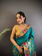 Sonakshi Women's Morepeach Paithani Silk Zari & Meenakari Weaving Traditional Saree with Blouse - Distacart