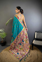 Sonakshi Women's Morepeach Paithani Silk Zari & Meenakari Weaving Traditional Saree with Blouse - Distacart