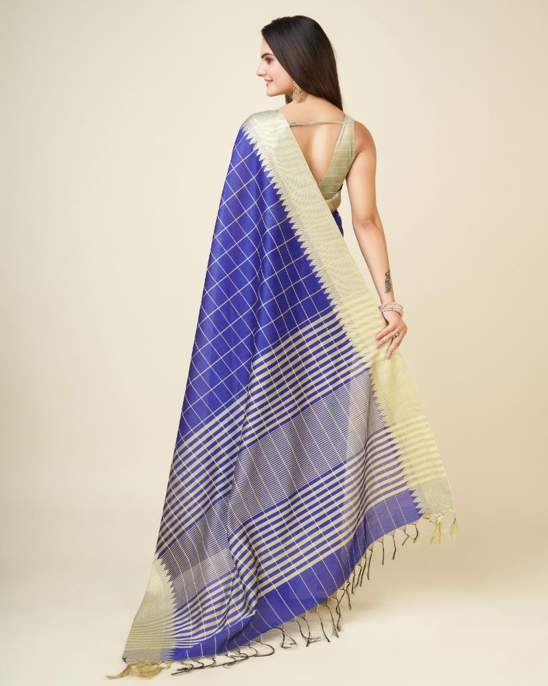 Sonakshi Women's Royal Blue Raw Silk Khadi & Zari Weaving Traditional Saree with Blouse - Distacart