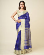 Sonakshi Women's Royal Blue Raw Silk Khadi & Zari Weaving Traditional Saree with Blouse - Distacart
