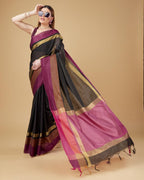 Sonakshi Women's Black Raw Silk Khadi & Zari Weaving Traditional Saree with Blouse - Distacart