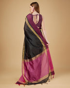 Sonakshi Women's Black Raw Silk Khadi & Zari Weaving Traditional Saree with Blouse - Distacart