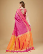 Sonakshi Women's Rani Pink Raw Silk Khadi & Zari Weaving Traditional Saree with Blouse - Distacart