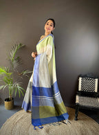 Sonakshi Women's White Raw Silk Khadi & Zari Weaving Traditional Saree with Blouse - Distacart