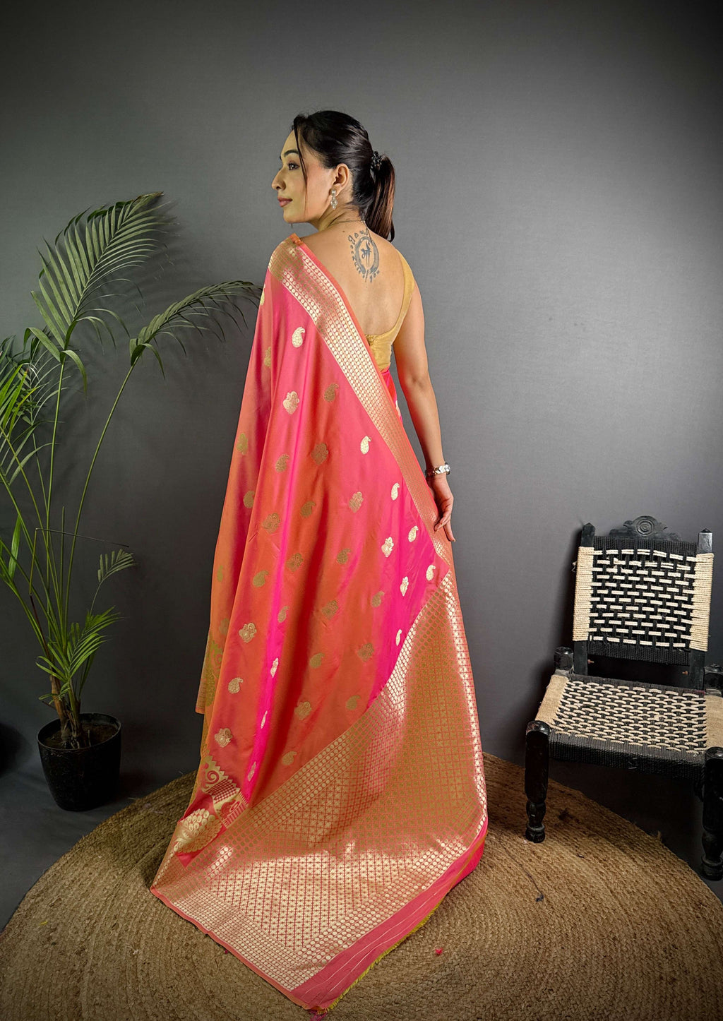 Sonakshi Women's Pink Soft Banarasi Lichi Silk Golden Zari Weaving Traditional Saree with Blouse - Distacart