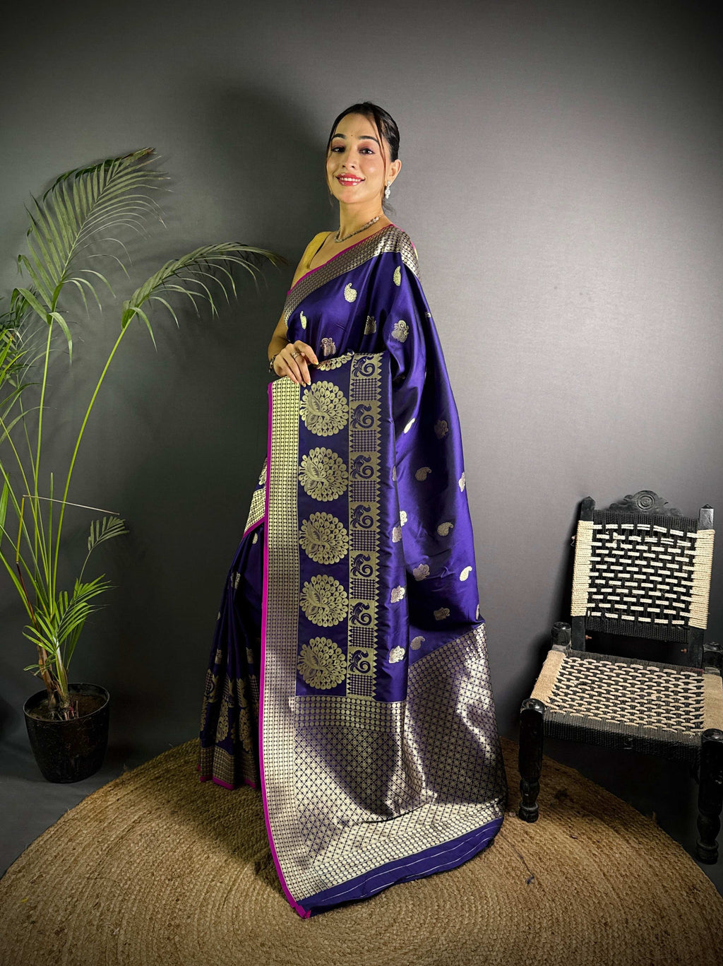 Sonakshi Women's Blue Soft Banarasi Lichi Silk Golden Zari Weaving Traditional Saree with Blouse - Distacart