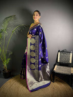 Sonakshi Women's Blue Soft Banarasi Lichi Silk Golden Zari Weaving Traditional Saree with Blouse - Distacart