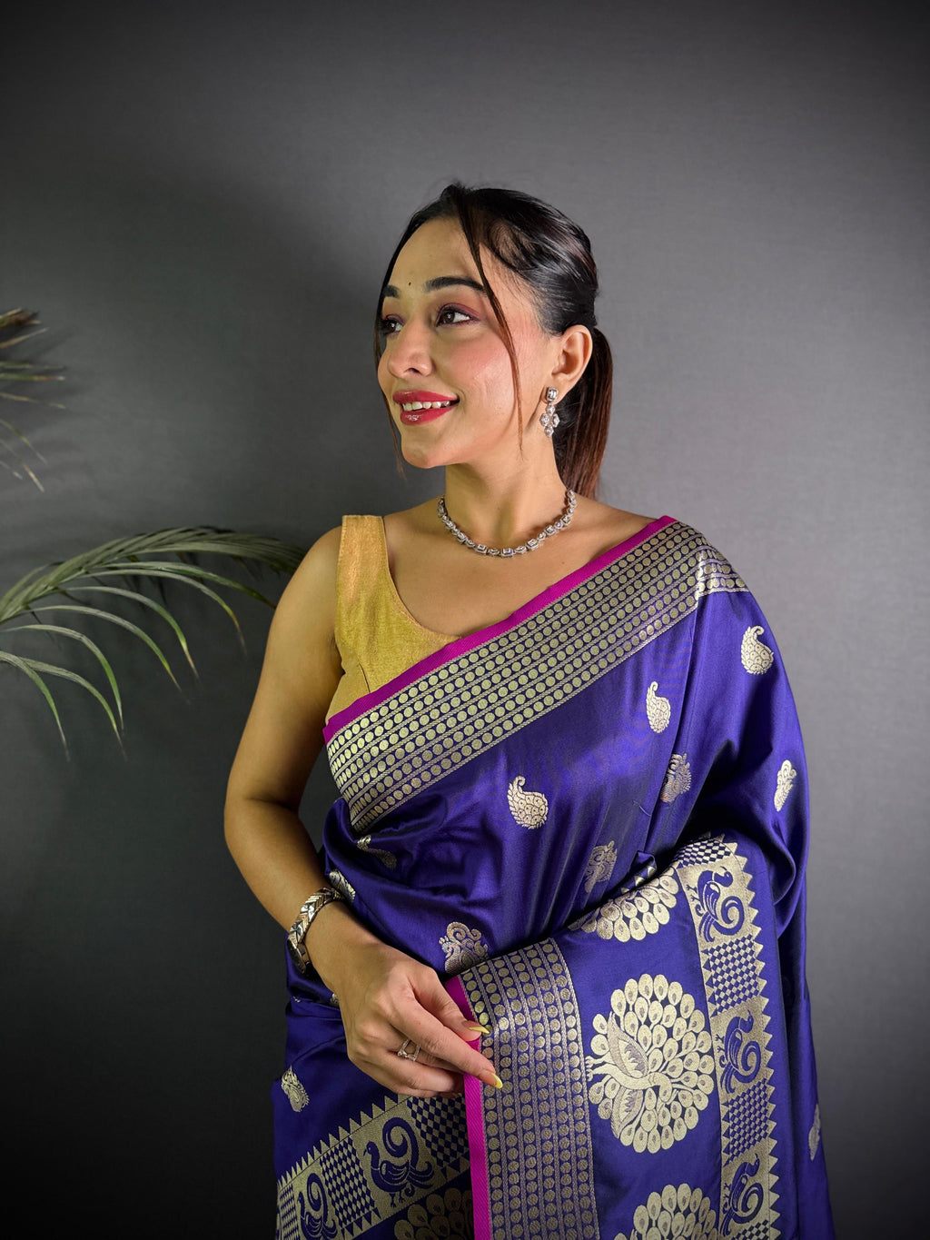 Sonakshi Women's Blue Soft Banarasi Lichi Silk Golden Zari Weaving Traditional Saree with Blouse - Distacart