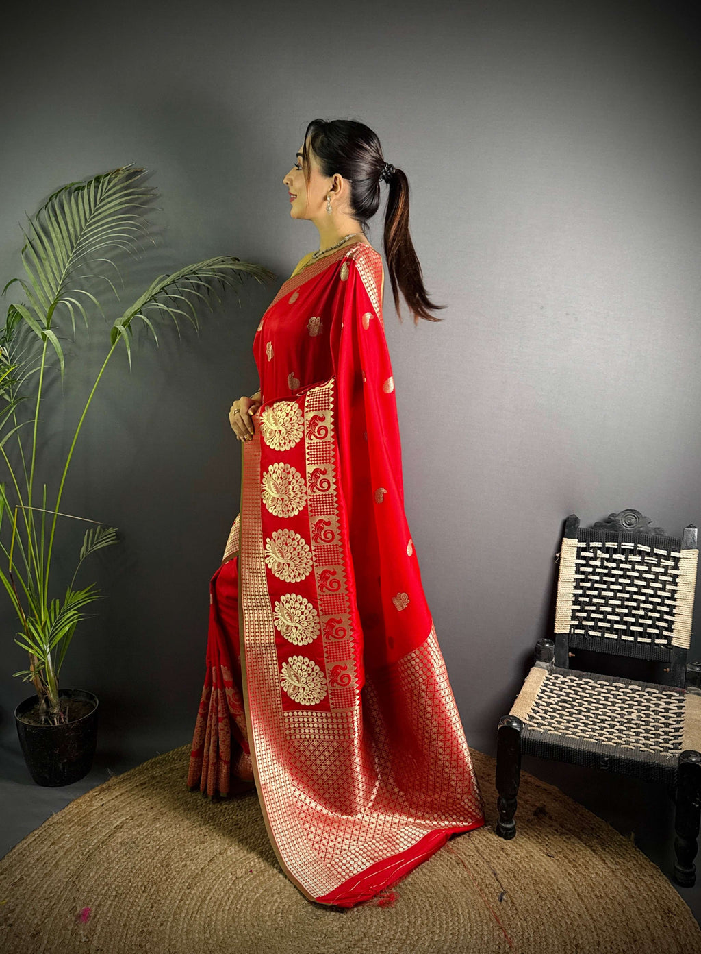 Sonakshi Women's Red Soft Banarasi Lichi Silk Golden Zari Weaving Traditional Saree with Blouse - Distacart