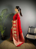 Sonakshi Women's Red Soft Banarasi Lichi Silk Golden Zari Weaving Traditional Saree with Blouse - Distacart