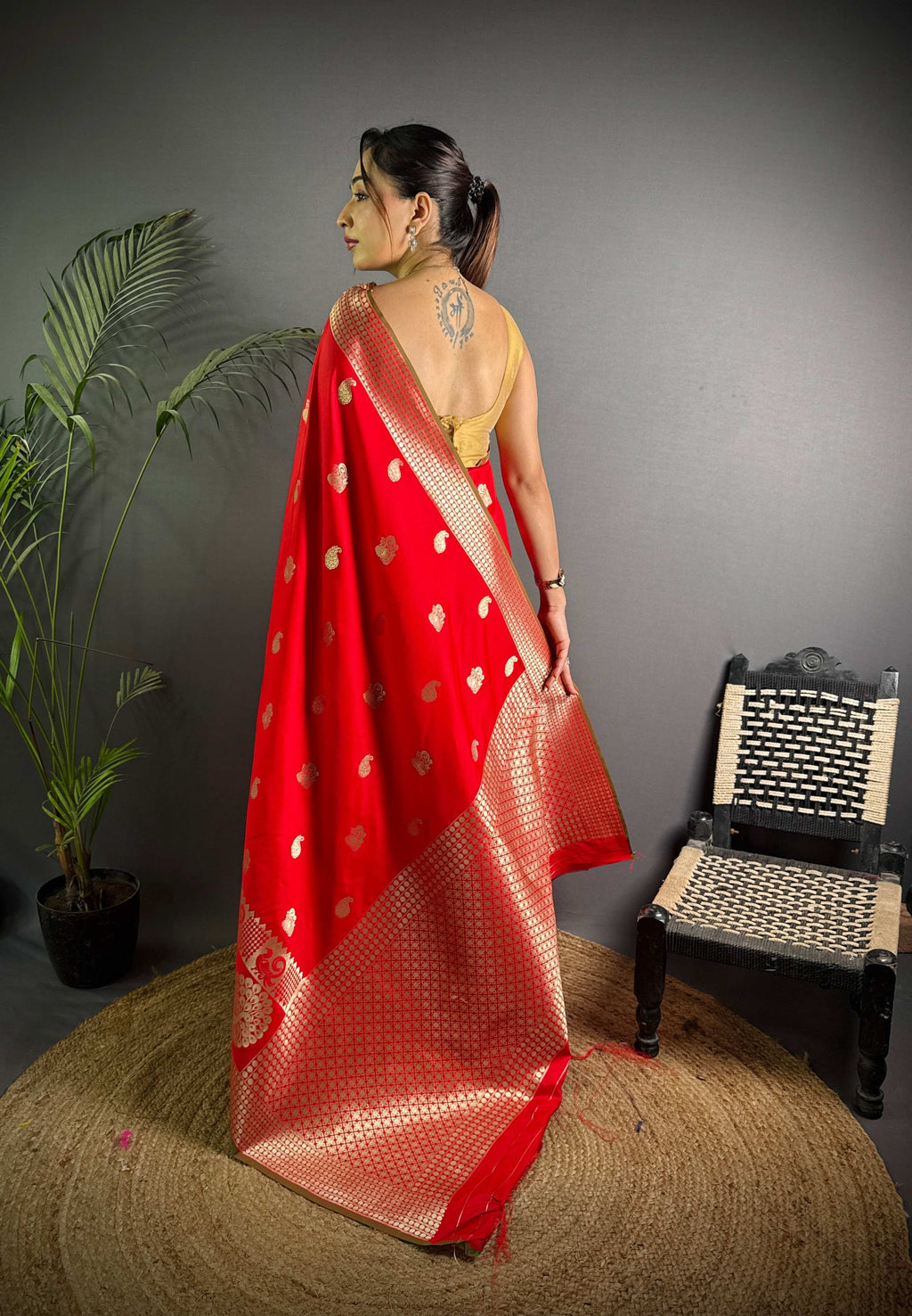 Sonakshi Women's Red Soft Banarasi Lichi Silk Golden Zari Weaving Traditional Saree with Blouse - Distacart