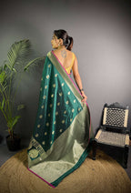 Sonakshi Women's Ramagreen Soft Banarasi Lichi Silk Golden Zari Weaving Traditional Saree with Blouse - Distacart