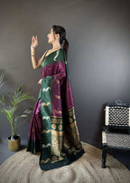 Sonakshi Women's Wine Soft Banarasi Silk Zari Weaving Traditional Saree with Blouse - Distacart