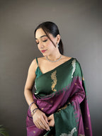 Sonakshi Women's Wine Soft Banarasi Silk Zari Weaving Traditional Saree with Blouse - Distacart