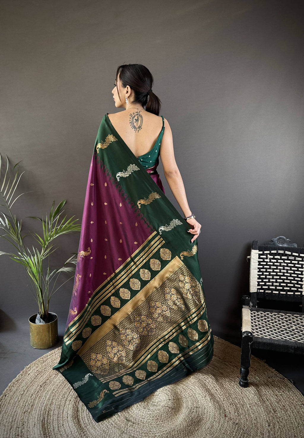 Sonakshi Women's Wine Soft Banarasi Silk Zari Weaving Traditional Saree with Blouse - Distacart