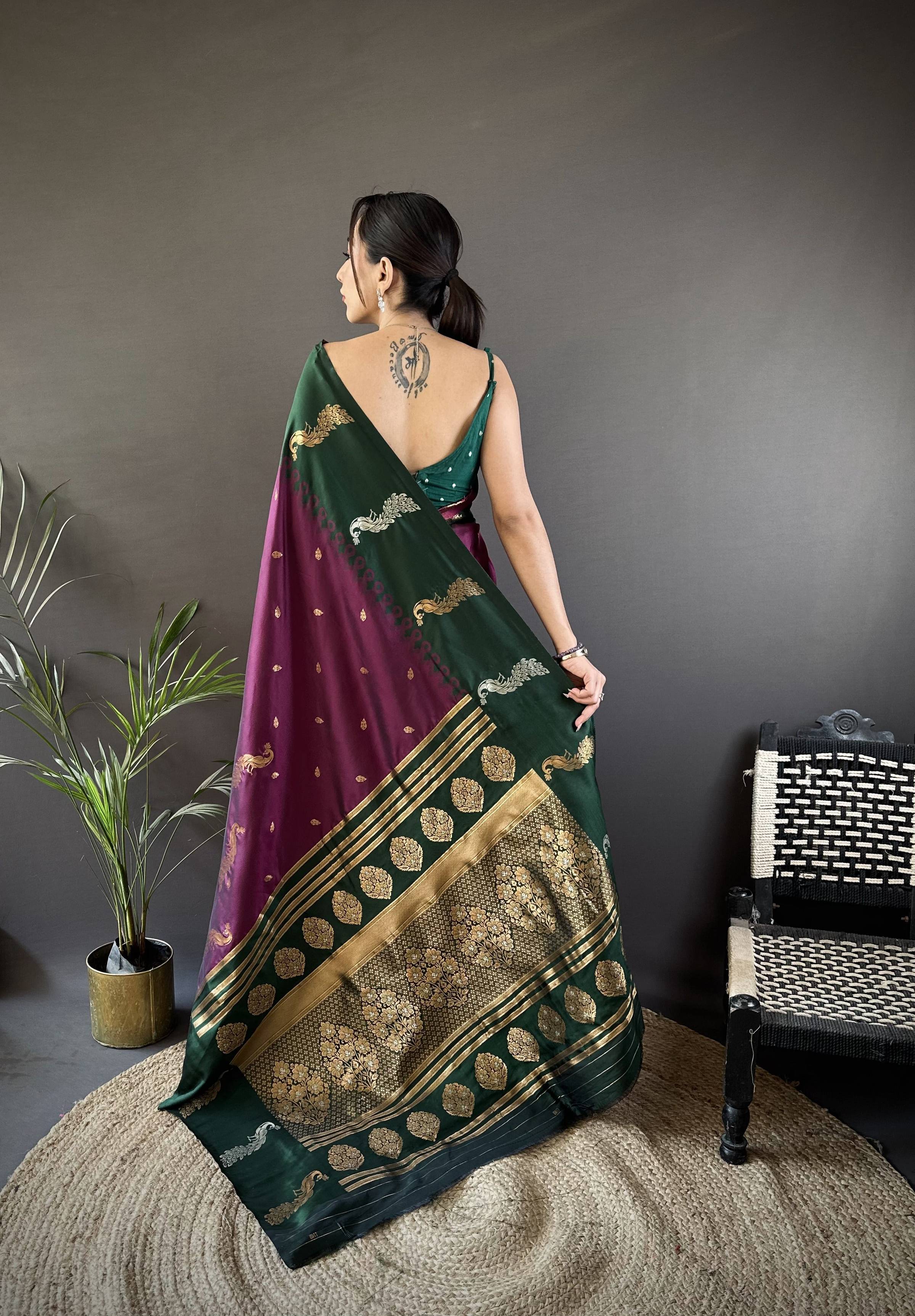 Sonakshi Women's Wine Soft Banarasi Silk Zari Weaving Traditional Saree with Blouse - Distacart