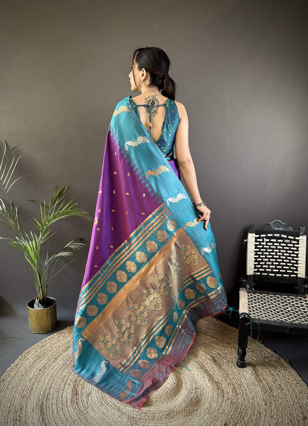 Sonakshi Women's Purple Soft Banarasi Silk Zari Weaving Traditional Saree with Blouse - Distacart