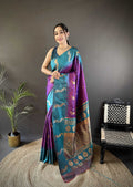 Sonakshi Women's Purple Soft Banarasi Silk Zari Weaving Traditional Saree with Blouse - Distacart