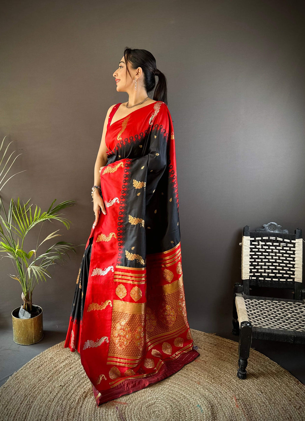 Sonakshi Women's Black Soft Banarasi Silk Zari Weaving Traditional Saree with Blouse - Distacart
