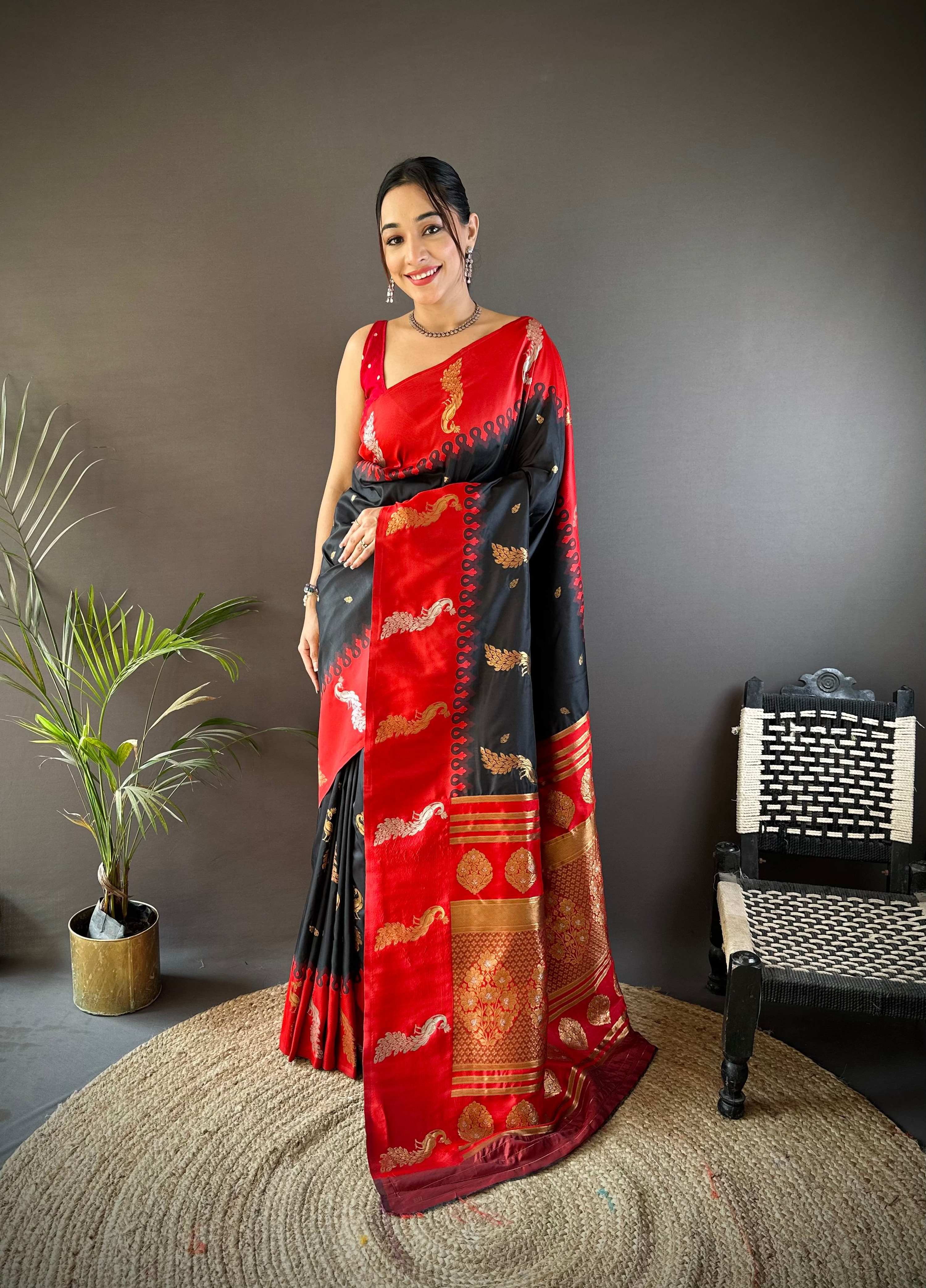 Sonakshi Women's Black Soft Banarasi Silk Zari Weaving Traditional Saree with Blouse - Distacart