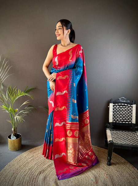 Sonakshi Women's Morpankh Soft Banarasi Silk Zari Weaving Traditional Saree with Blouse