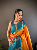 Sonakshi Women's Yellow Soft Banarasi Silk Zari Weaving Traditional Saree with Blouse - Distacart