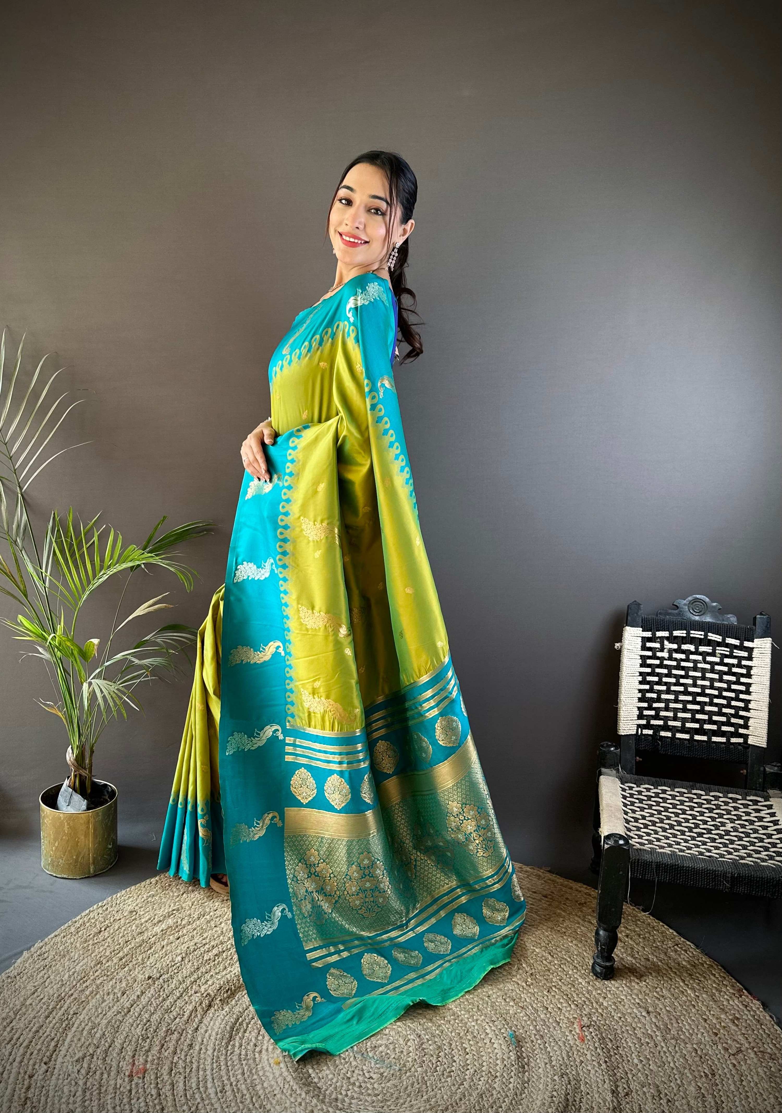Sonakshi Women's Parrot Soft Banarasi Silk Zari Weaving Traditional Saree with Blouse - Distacart