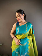 Sonakshi Women's Parrot Soft Banarasi Silk Zari Weaving Traditional Saree with Blouse - Distacart