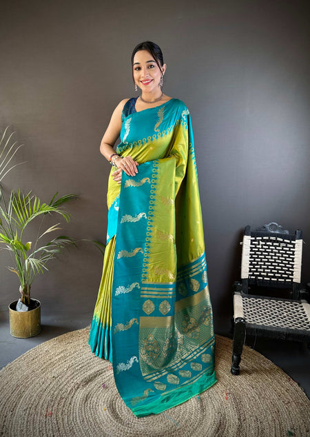 Sonakshi Women's Parrot Soft Banarasi Silk Zari Weaving Traditional Saree with Blouse
