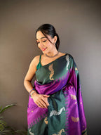 Sonakshi Women's Purple Soft Banarasi Silk Zari Weaving Traditional Saree with Blouse - Distacart