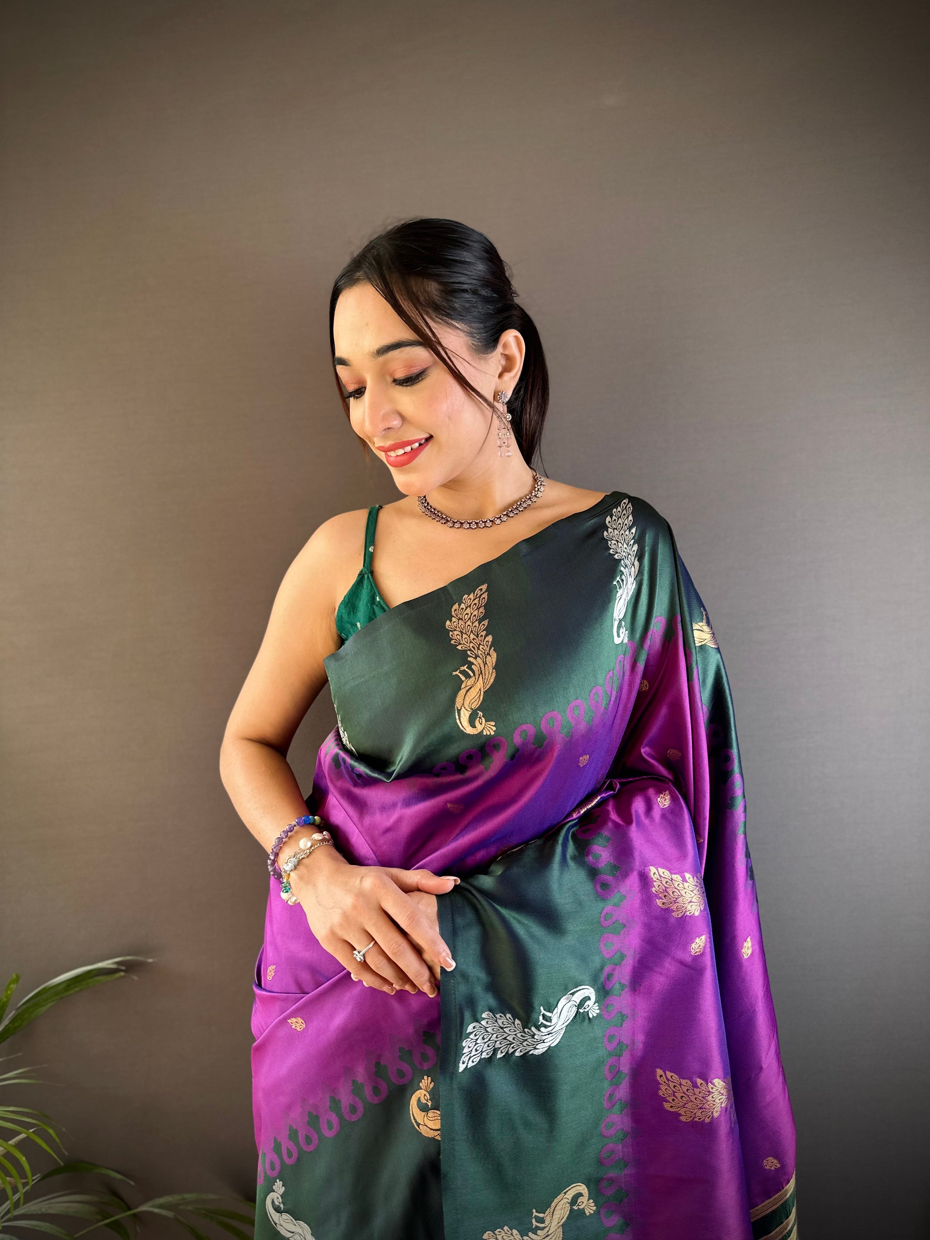 Sonakshi Women's Purple Soft Banarasi Silk Zari Weaving Traditional Saree with Blouse - Distacart
