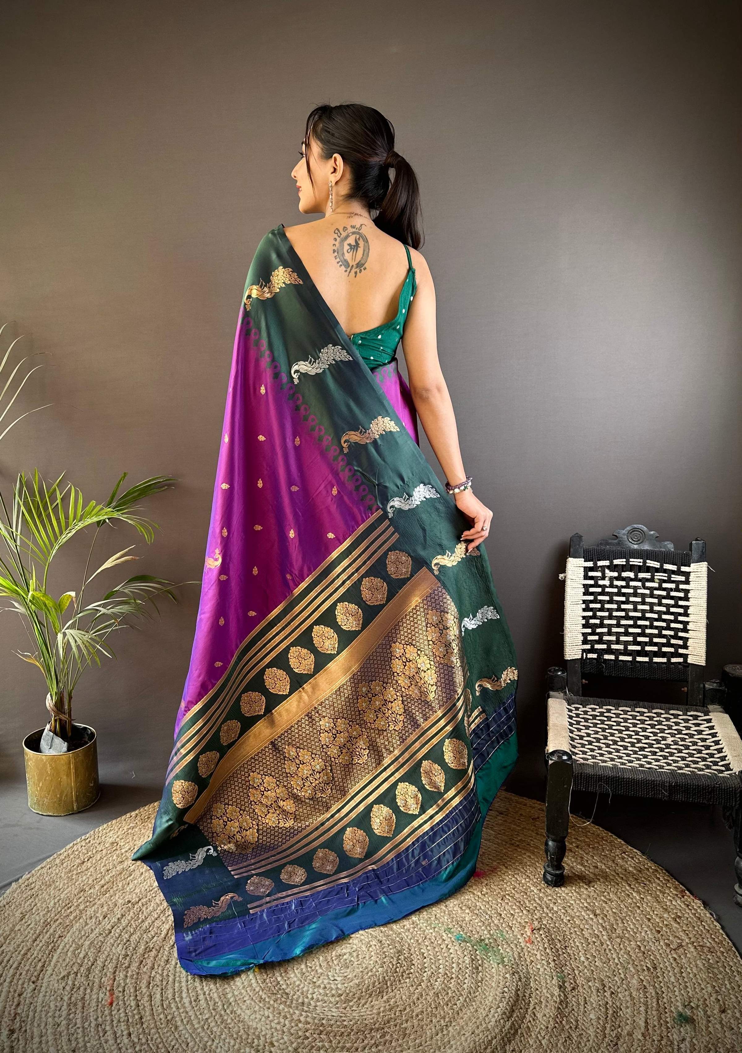 Sonakshi Women's Purple Soft Banarasi Silk Zari Weaving Traditional Saree with Blouse - Distacart