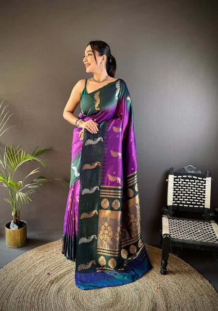 Sonakshi Women's Purple Soft Banarasi Silk Zari Weaving Traditional Saree with Blouse