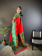 Sonakshi Women's Red Soft Banarasi Silk Zari Weaving Traditional Saree with Blouse - Distacart