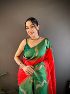 Sonakshi Women's Red Soft Banarasi Silk Zari Weaving Traditional Saree with Blouse - Distacart