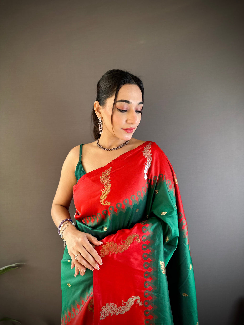 Sonakshi Women's Green Soft Banarasi Silk Zari Weaving Traditional Saree with Blouse - Distacart
