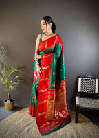 Sonakshi Women's Green Soft Banarasi Silk Zari Weaving Traditional Saree with Blouse - Distacart