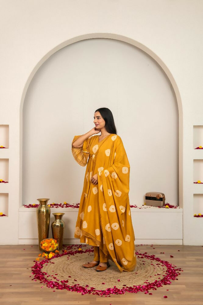 Joban Fashion Musard Yellow Tie & Dye Cotton Suit Set - Distacart